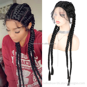 32 Inch Braided Lace Front Wigs For Black Women Glueless T27 613 Braid Wig With Baby Hair Cheap Synthetic Box Lace Front Wig
